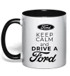 Чашка з кольоровою ручкою Keep calm and drive Ford Чорний фото