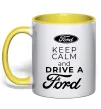Чашка с цветной ручкой Keep calm and drive Ford Лимонный фото