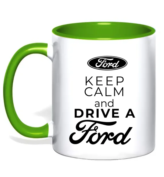 Чашка с цветной ручкой Keep calm and drive Ford Лаймовый фото