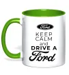 Чашка с цветной ручкой Keep calm and drive Ford Лаймовый фото