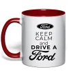 Чашка з кольоровою ручкою Keep calm and drive Ford Червоний фото