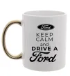 Чашка з кольоровою ручкою Keep calm and drive Ford Золото фото