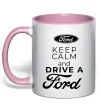 Чашка з кольоровою ручкою Keep calm and drive Ford Ніжно рожевий фото