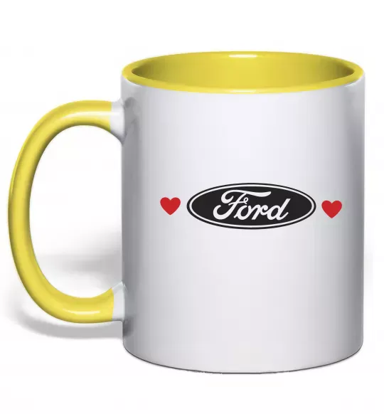 Чашка с цветной ручкой Ford logo heart Солнечно желтый фото