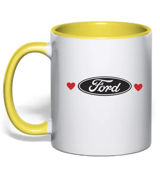Чашка с цветной ручкой Ford logo heart Лимонный фото
