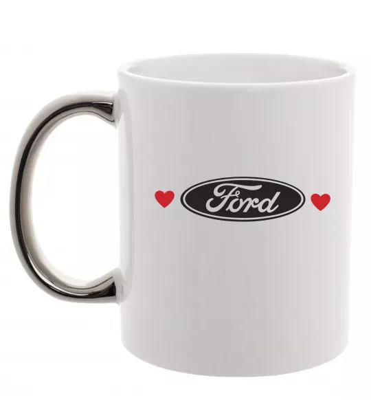 Чашка с цветной ручкой Ford logo heart Серебро фото