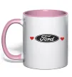 Чашка с цветной ручкой Ford logo heart Нежно розовый фото