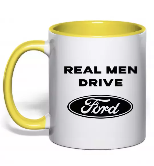 Чашка с цветной ручкой Real men drive Ford Солнечно желтый фото