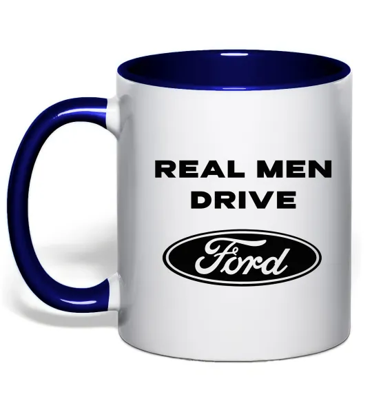Чашка с цветной ручкой Real men drive Ford Глубокий темно-синий фото