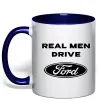 Чашка с цветной ручкой Real men drive Ford Глубокий темно-синий фото