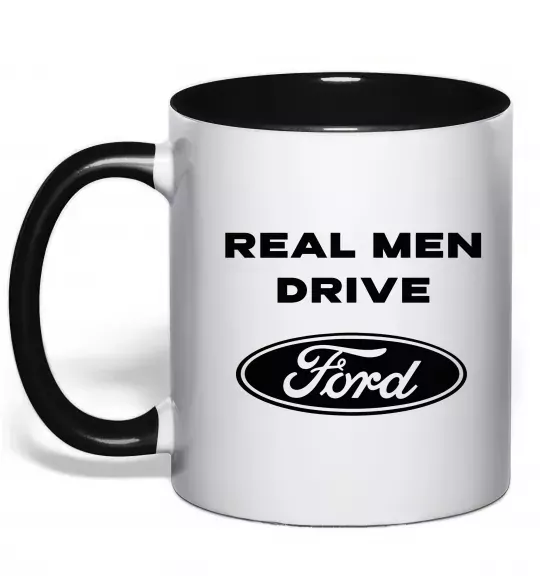 Чашка с цветной ручкой Real men drive Ford Черный фото