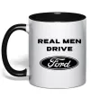 Чашка с цветной ручкой Real men drive Ford Черный фото