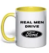 Чашка з кольоровою ручкою Real men drive Ford Лимонний фото