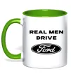 Чашка з кольоровою ручкою Real men drive Ford Лаймовий фото