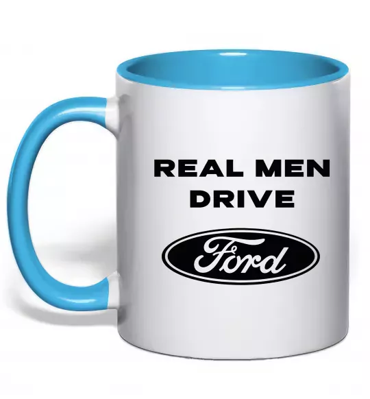 Чашка с цветной ручкой Real men drive Ford Голубой фото