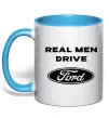 Чашка с цветной ручкой Real men drive Ford Голубой фото