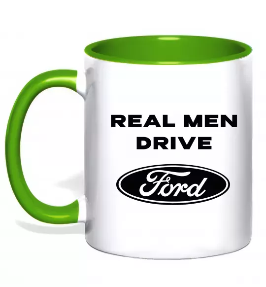 Чашка с цветной ручкой Real men drive Ford Зеленый фото