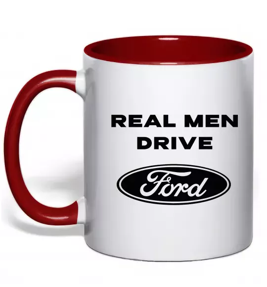 Чашка с цветной ручкой Real men drive Ford Красный фото