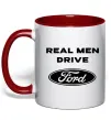Чашка с цветной ручкой Real men drive Ford Красный фото
