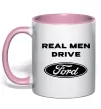 Чашка с цветной ручкой Real men drive Ford Нежно розовый фото