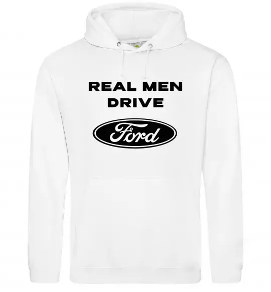 Мужская толстовка (худи) Real men drive Ford Белый фото