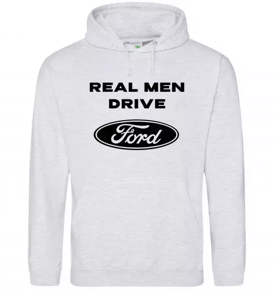 Мужская толстовка (худи) Real men drive Ford Серый меланж фото