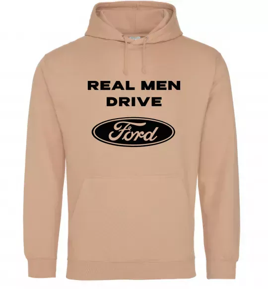 Мужская толстовка (худи) Real men drive Ford Песочный фото