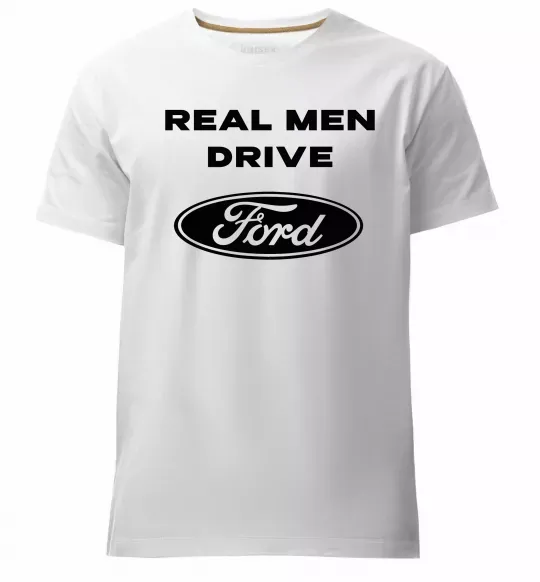 Мужская премиум футболка Real men drive Ford Белый фото