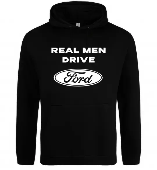Мужская толстовка (худи) Real men drive Ford Черный фото