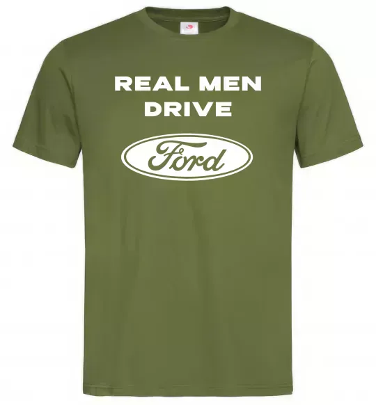 Мужская футболка Real men drive Ford Оливковый фото