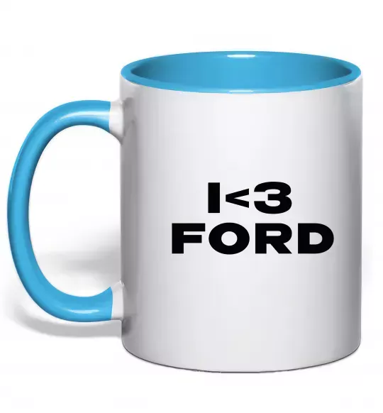 Чашка з кольоровою ручкою I <3 Ford Блакитний фото