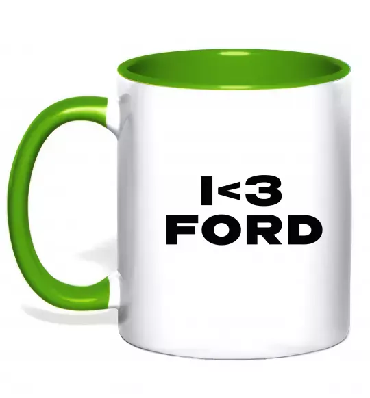 Чашка з кольоровою ручкою I <3 Ford Зелений фото