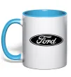 Чашка с цветной ручкой Ford logo Голубой фото