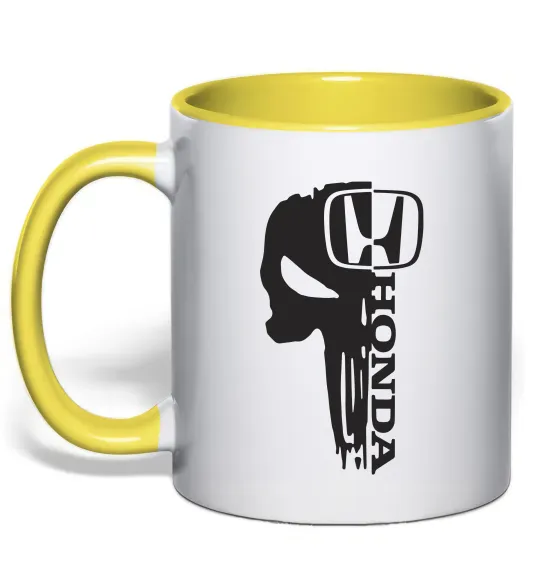Чашка с цветной ручкой Honda skull Лимонный фото