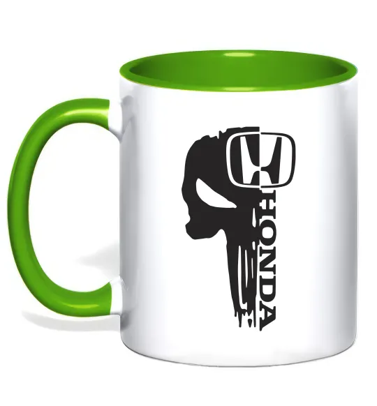 Чашка с цветной ручкой Honda skull Лаймовый фото
