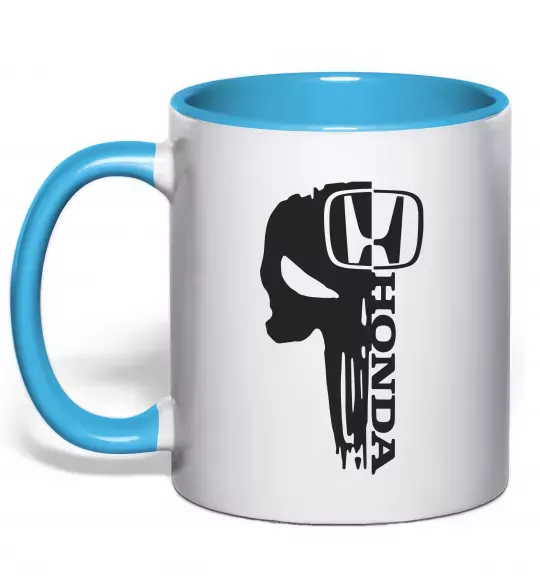 Чашка с цветной ручкой Honda skull Голубой фото