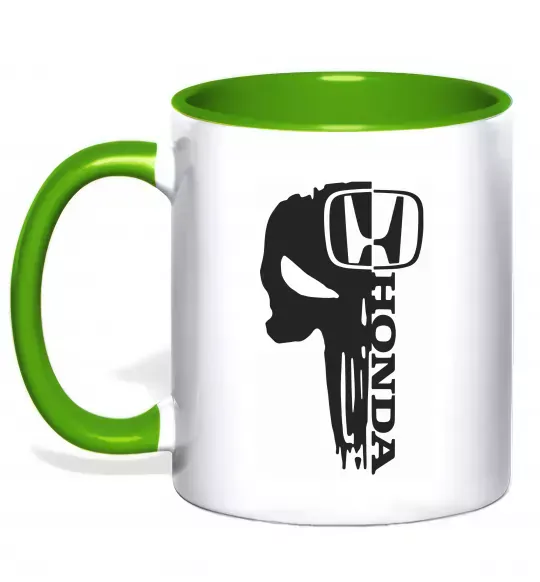 Чашка с цветной ручкой Honda skull Зеленый фото