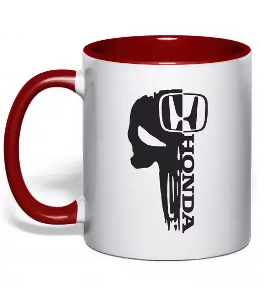 Чашка с цветной ручкой Honda skull Красный фото