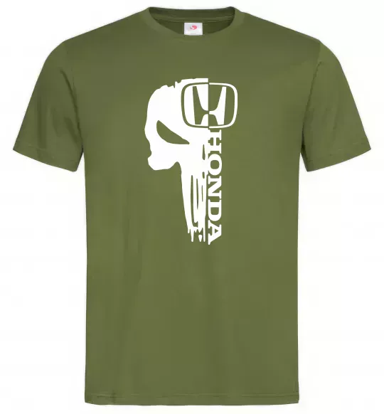 Чоловіча футболка Honda skull Оливковий фото