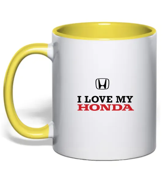 Чашка з кольоровою ручкою I love my Honda Лимонний фото