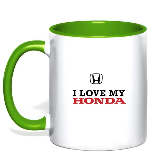 Чашка з кольоровою ручкою I love my Honda Лаймовий фото