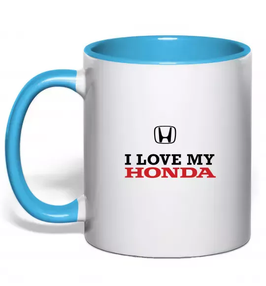 Чашка с цветной ручкой I love my Honda Голубой фото
