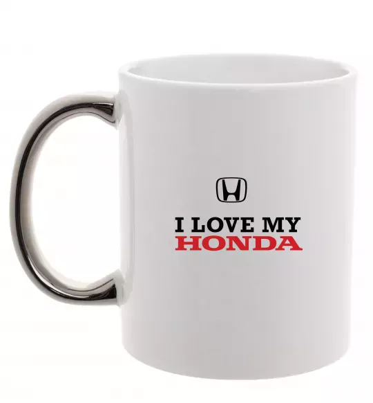 Чашка с цветной ручкой I love my Honda Серебро фото