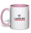 Чашка с цветной ручкой I love my Honda Нежно розовый фото