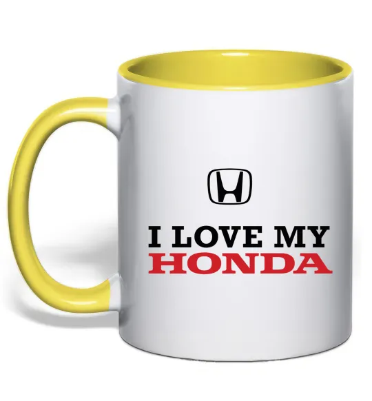 Чашка з кольоровою ручкою I love my Honda Лимонний фото