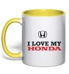 Чашка з кольоровою ручкою I love my Honda Лимонний фото