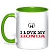 Чашка з кольоровою ручкою I love my Honda Лаймовий фото