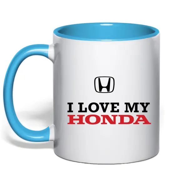 Чашка з кольоровою ручкою I love my Honda Блакитний фото