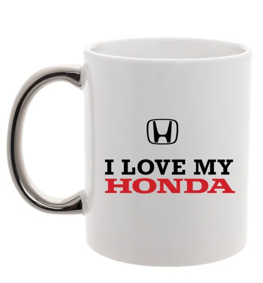 Чашка з кольоровою ручкою I love my Honda Срібло фото