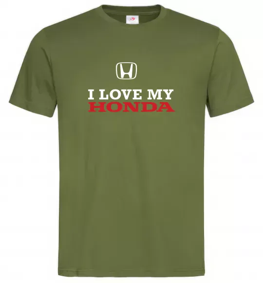 Мужская футболка I love my Honda Оливковый фото